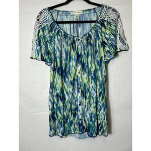 New York Laundry Women's Lace Cold Shoulder Button Up Abstract Blouse Size 1X